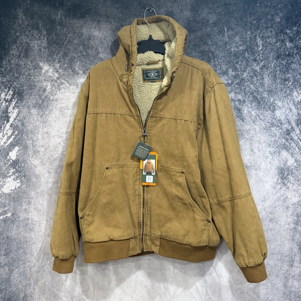 G.H. Bass & Co. Men's Heavy Canvas Hoody Bomber Sherpa Lined Brown SIZE 2XL New